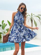 Robe licou à volants fleurie Taina - Bleu